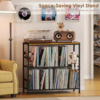 Sonyabecca Record Player Stand with 4 Adjustable Dividers, Vinyl Record Storage Up to 300+ Albums, 3-Tier Vinyl Storage Holder with Open Wooden Desktop for Living Room, Bedroom - Image 6