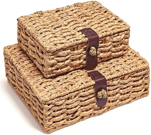 2 Pcs Woven Storage Basket with Lid, Seagrass Basket,Decorative Storage Box by Unknown