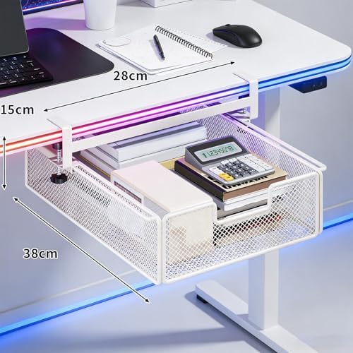 under Desk Drawer Basket Clamp on Container Saving Mesh Metal Desk Attachment File Holder Slide Out Organizer, White S - Image 6
