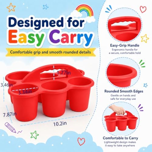 NINU 6 Pack Classroom Caddy Organizer with Handle, Plastic Drink Cup Caddy Holder, 6 Compartments for Kids, Table, Office, Arts, Crafts, Crayon, Marker, Pencil, School Supplies - 6Colors - Image 2