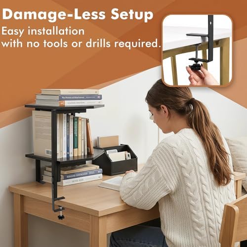 2-Tier Corner Clamp On Desk Shelf for Home Office Gaming Room - Image 3