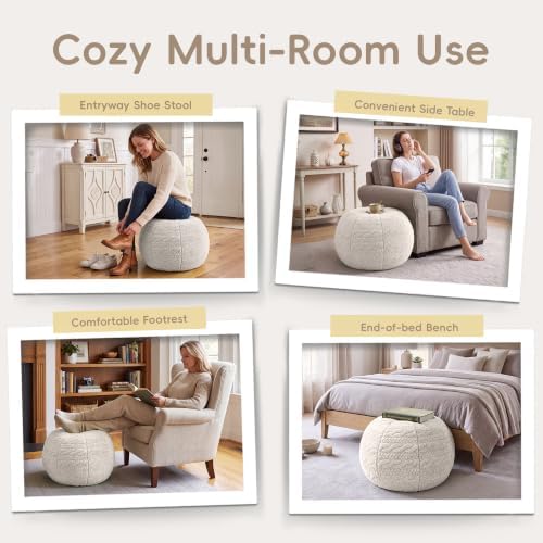 Hobestluk Stuffed Pouf Ottoman Footrest, Round Footstool,Small,Oatmeal - Image 6
