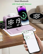 Acer 7-in-1 Wireless Charging Station with LED Clock - 30W Fast Wireless Charger for iPhone 16/15/14/13/12/Pro Max, Apple Watch, AirPods - Bluetooth Auto Time Sync & Night Lights (Purple) - Image 6