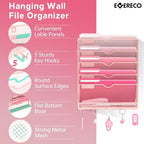 6 Tier Wall File Organizer - Hanging File Organizer with 5 Hooks, Mail Holder Wall Mounted for Papers, Folders, Magazines, Bills, Office&School Organization, Pink - Image 3