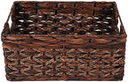 KINGWILLOW Rectangular Woven Storage Basket, Brown With Inside Handles - Image 2