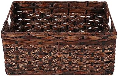KINGWILLOW Rectangular Woven Storage Basket, Brown With Inside Handles - Image 2