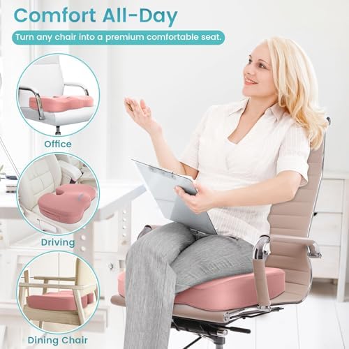 Gel Seat Cushion, Cooling Memory Foam Cushion for Office Chair, Pink - Image 6