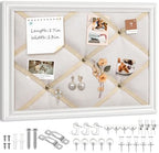 Pinkunn 13" x 17" Linen Fabric Bulletin Board with Ribbon Wall Decor, White by Pinkunn