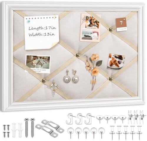 Pinkunn 13" x 17" Linen Fabric Bulletin Board with Ribbon Wall Decor, White by Pinkunn