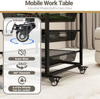 Craft Table with Wheels & Drawer,Extendable Cart with Pegboard,Black - Image 6