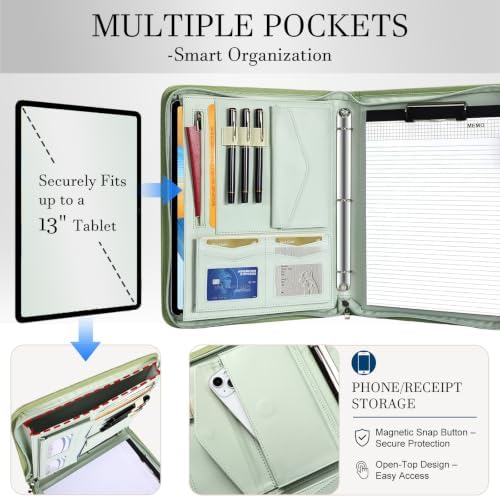 Leathario Portfolio Binder, Padfolio Organizer, 3 Ring Binder with Zipper - Image 4