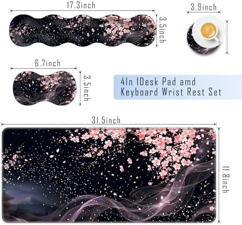 TGFEWYTJYJ Extended Gaming Mouse Pad,Memory Foam Ergonomic Keyboard Mouse Wrist Rest Support Set,Large Desk Mat with Stitched Edges,Non-Slip Base Mousepad Home Office,Cherry Blossom - Image 2