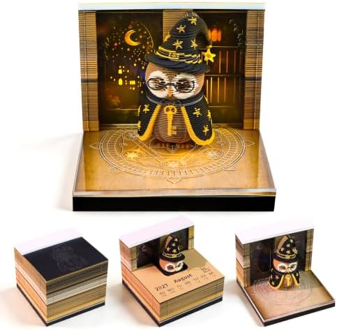 Time Piece Calendar 2027, 3D Sticky Notes Magic Owl Weekly Desk Calendar by ANTREATU