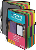 Samsill 2 Pack Deluxe 24 Pocket Spiral Project Organizer with Refillable Notepad, Customizable Front Cover, 12 Dividers with Erasable Write-On Tabs in Fashion Colors, Plastic Folders with Pockets by Samsill