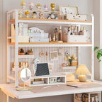 Desktop Hutch Bookshelf, 2-Tier Metal Desk Shelf with Grid Panel - Image 2