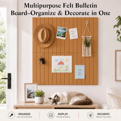48" x 36" Large Felt Bulletin Board, Bold-Stripe 12-Pack Cork Boards | Fabric Bulletin Board with 60 Adhesive Tabs, 50 Pushpins, Felt Wall Tiles for Office Push Pin Board Felt Board, Creamy Coffee - Image 2