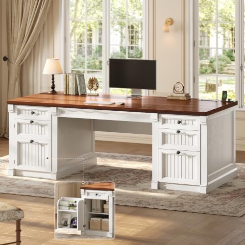 SEDETA 67" Office Executive Desk with 4 Drawers, Storage Cabinet & Outlet by SEDETA