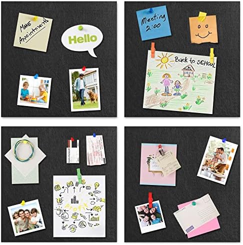 AKTOP Black Cork Bulletin Board 12x12, 1/2" Thick Felt Cork Board Tiles 12 Pack, Small Square Pin Board for Wall, Self Adhesive Corkboards with 120 Push Pin Wood Clips for School, Home & Office - Image 4