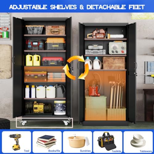GAIOUS 74.8" Tall Metal Storage Cabinet with Lock and Wheels, File Cabinet - Image 6