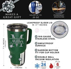 Custom Personalized 20 oz Stainless Steel Powder Coated Vacuum Insulated Double Walled Travel Tumbler Coffee Mug with Handle and Lid (Green) - Image 3