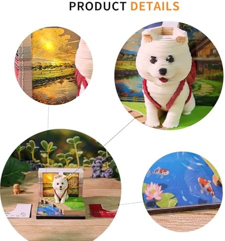 3D Calendar 2027, Desk Time Piece Calendar 2027,Tear-Away 3D Paper Art Notepad w LED Lights,Creative 3D Memo Artsy Pad Calendars, DIY Paper Carving Gift (Backpack Dog) - Image 6