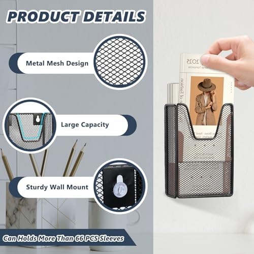 4 Pack Brochure Holder Wall Mount Hold 4 x 9 Inches Pamphlet Holders Display Stand Iron Mesh Hanging Pamphlet Holder Black With Suction Cups for Magazine Booklet Postcard Literature Flyer Menu Mail - Image 4