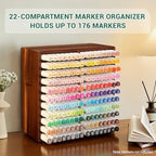 walowalo Acacia Wood Marker Organizer with 22 Compartments Holds 176 Markers, Alcohol Marker Storage Desk Organizer Pen Holder for Office Home Classroom Artists Kids Birthday Gift - Image 3