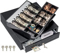 Volcora Cash Register Drawer for Point of Sale (POS) System with Fully Removable 2 Tier Cash Tray, 5 Bill/8 Coin, 12-24V, RJ11/RJ12 Key-Lock, Double Media Slot, Black by Volcora