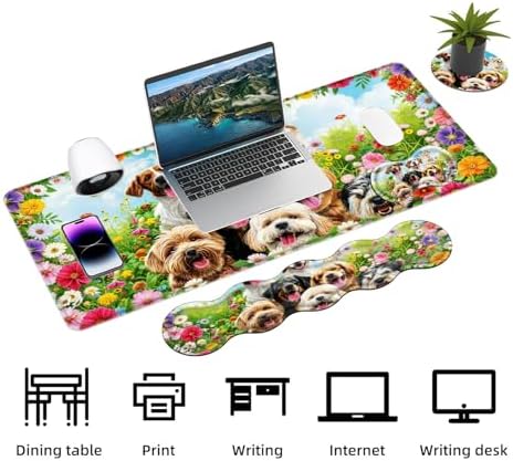Keyboard Mouse Pad Set, Extended Gaming Mouse Pad+Ergonomics Keyboard Wrist Rest Support, Memory Foam, Easy Typing Pain Relief, 4Pcs XL Ultra Thick Desk Mat,Cute Dog - Image 3