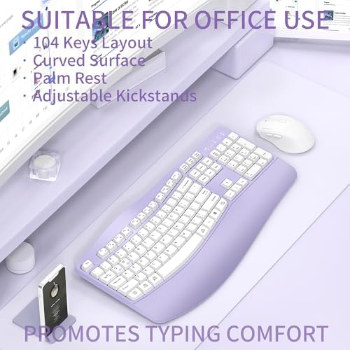 Wireless Keyboard and Mouse Combo,2.4G Ergonomic Wave Keys(Purple) - Image 2