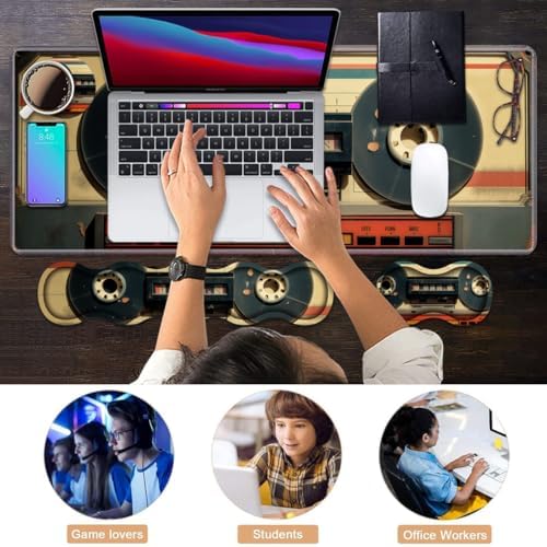 Ergonomic Keyboard Wrist Rest & Mouse Pad Wrist Rest Set, Large XXL Gaming Desk Mat 31.5"x 11.8" with Memory Foam, Easy Typing Pain Relief for Office & Home, Retro Tape Recorder - Image 7