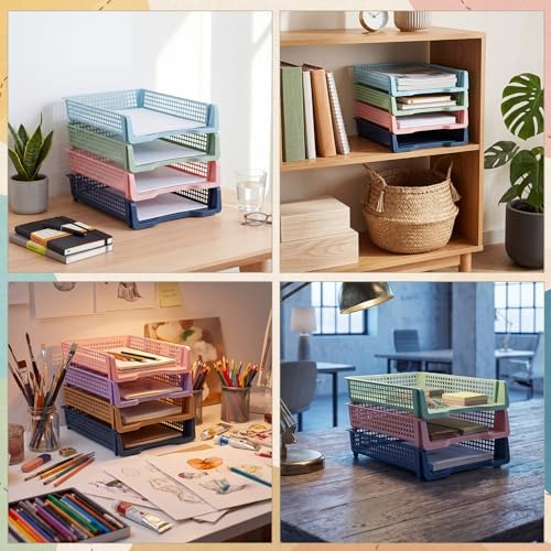 Weysat 12 Pcs Turn in Trays, Classroom Paper Tray, Morandi Pastel, Narrow - Image 5