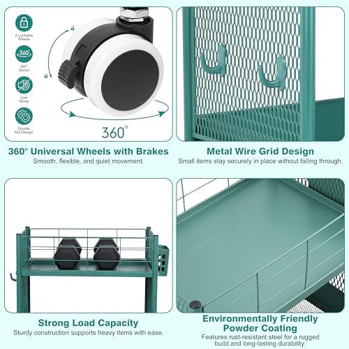 3 Tier Rolling Storage Cart Metal Utility Cart with Wheels - Image 4
