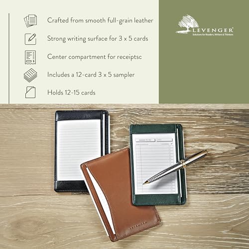 Levenger Pocket Briefcase Leather Pocket Notepad 3x5 Index Card Holder Organizer, Saddle - Image 4