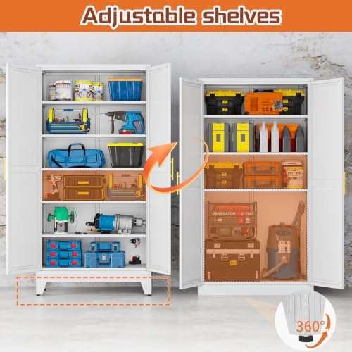White Metal Storage Cabinet, 79" Kitchen Pantry Cabinets for Office - Image 3