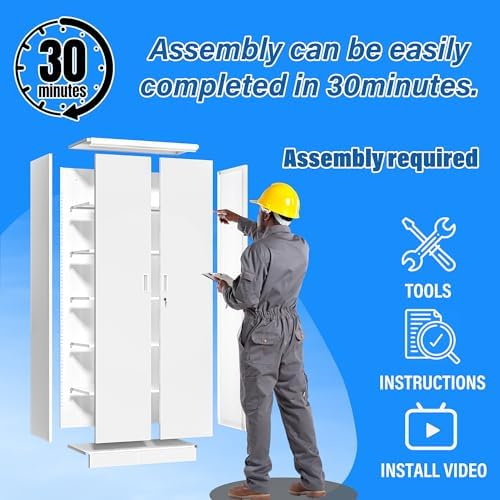 BESFUR Metal Storage Cabinets with Locking Doors and Adjustable Shelves, 71" H Steel Storage Cabinet for Garage, Office, Classroom - White - Image 6