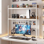 Tangkula Desktop Bookshelf, Multipurpose 2-Tier Desk Hutch with Pegboard, Industrial Countertop Storage Organizer Rack for up to 32" Computer Monitor, Hutch for Dorm Home Office (Natural) - Image 5