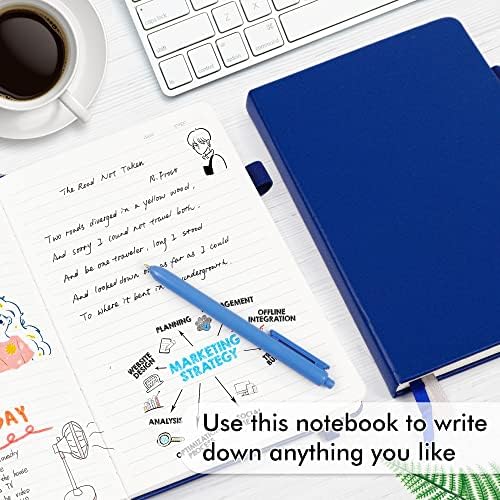 feela 5 Pack Journal Notebook Bulk for School, Hardcover Business Notebooks Classic Ruled Lined Journals with Pen Holder for Work Note Taking, with 5 Black Pens, 120 GSM, 5.1”x8.3”, A5, Navy - Image 4