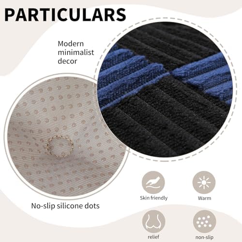 Office Stacking Chair Cushions 4 Pack, Corduroy High Density Foam Kitchen Seat Cushions with Ties, Square 17" x 17" Indoor Non-Slip Dining Chair Pads, Black+ Navy，4pcs - Image 6