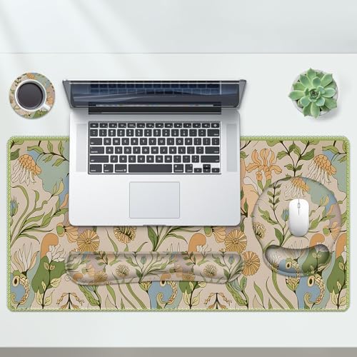 AIMSA Mouse Pad Set Large Desk Mat, Ergonomic Mouse Pad with Wrist Rest, Gaming Mouse Pad Wrist Support Keyboard Mat Combo Office Desk Decor Accessories, Abstract Flower Plants - Image 4
