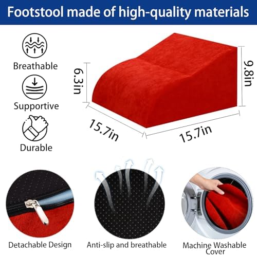 Foot Rest for Under Desk at Work, Ergonomic Under Desk Footrest with Washable Cover for Office, Home & Gaming Leg Elevation Pillow Red - Image 2