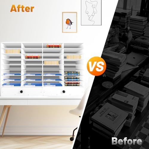 Adjustable Literature Organizer,32 Slots Desktop Mail Center Storage - Image 2