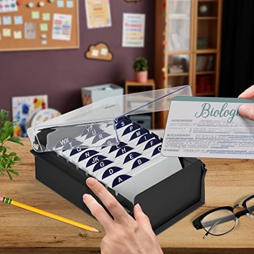 Acrimet 3 x 5 Card File Holder Organizer Box Metal Base Heavy Duty (AZ Index Cards and Divider Included) (Black Color with Clear Crystal Plastic Lid Cover) - Image 2