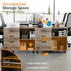 VINGLI 3 Drawer Wood Lateral File Cabinet with Adjustable Shelves & Locking Wheels, Printer Stand with Drawers for Letter Files, Sturdy File Cabinets for Home Office, Study & Business, Rustic Gray - Image 5