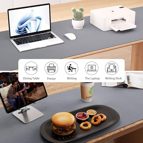 Aothia Leather Desk Pad Protector, Office Desk Mat, Large Mouse Pad, Laptop Desk Pad, Non-Slip PU Leather Desk Blotter, Waterproof Desk Writing Pad for Office and Home (Light Grey, 47" x 24") - Image 6