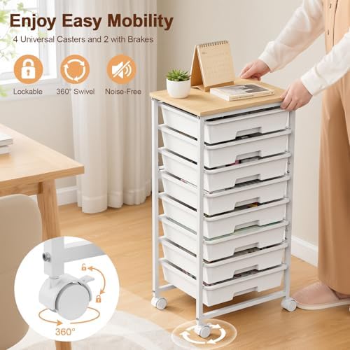 LEHOM Rolling Storage Cart with 8 Drawers, Utility Cart on Lockable Wheels - Image 4