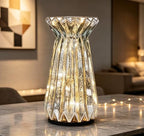 Home Decor, Mercury Glass Pillar Candle Pedestal Holders with 10 Led Lights, Lighted up Candle Holder for Pillar Candle, Glass Candlestick Holders with Timer for Wedding Dining Table Xmas (Silver) by CFDECORCandlesandHolders