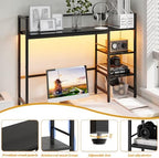 HavenlyYouth Desk Shelf with LED Light Strip, 3-Tier Storage Desktop Organizer Shelf, 38.6" Wood Desktop Bookshelf for Computer Monitor, Desk Hutch for Home Office Dorm, Black - Image 6
