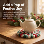 Wool Felt Ball Trivet Pot Mat, 7.8 Inch, Christmas Green, 2 Pack - Image 2