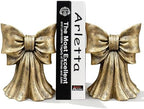 Vintage Gold Bow Book Ends Set of 2 Heavy Duty Bookends for Large & Heavy Books, Decorative Gold Bookends for Shelves, Desk & Home Office, Classic Vintage Decor Book Stoppers by GUSFREUD